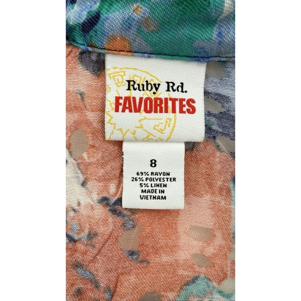 Ruby Rd Favorites Women's Sheer Floral Jacket Size 8 Lightweight Roll Tab Summer